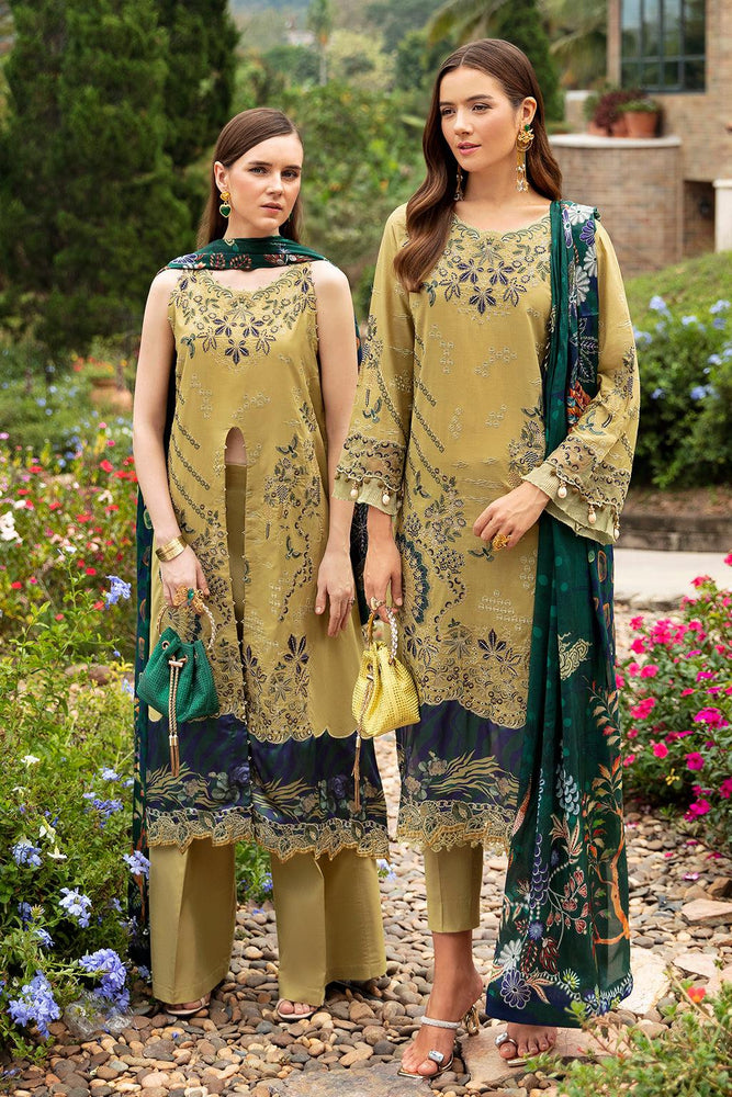 OLIVE GREEN-3PC LAWN EMBROIDERD SUIT